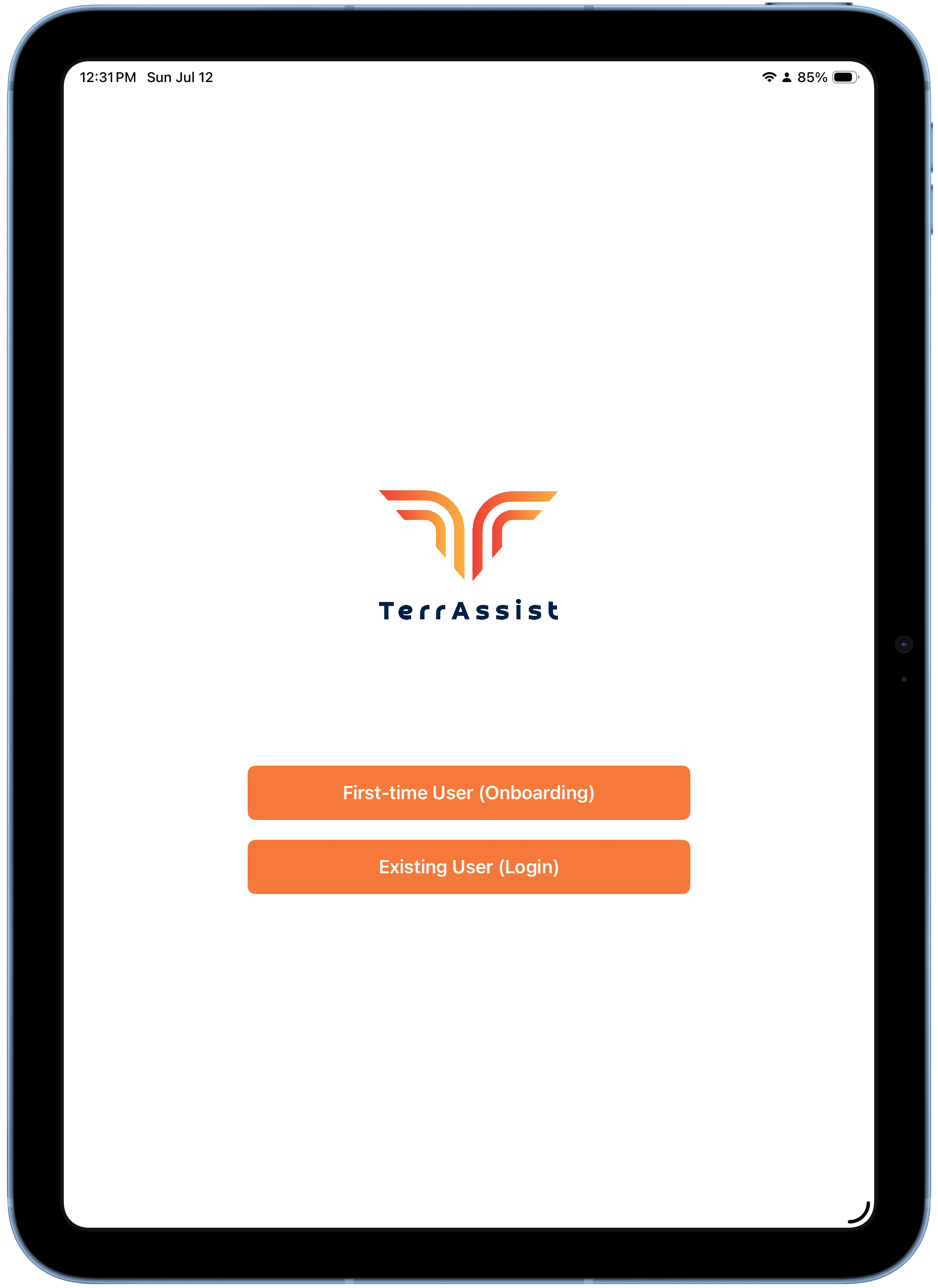 TerrAssist welcome screen