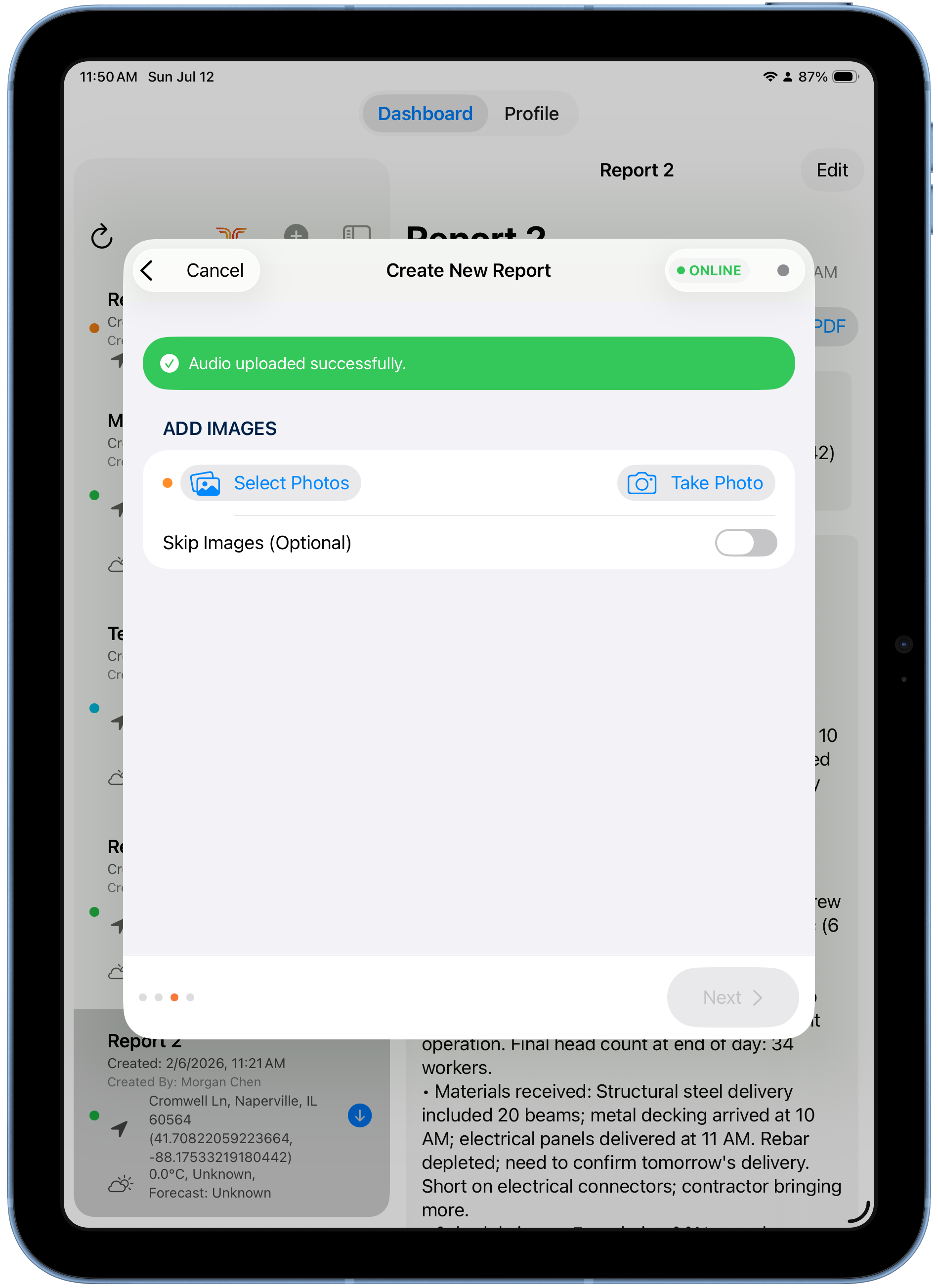 Add Images screen