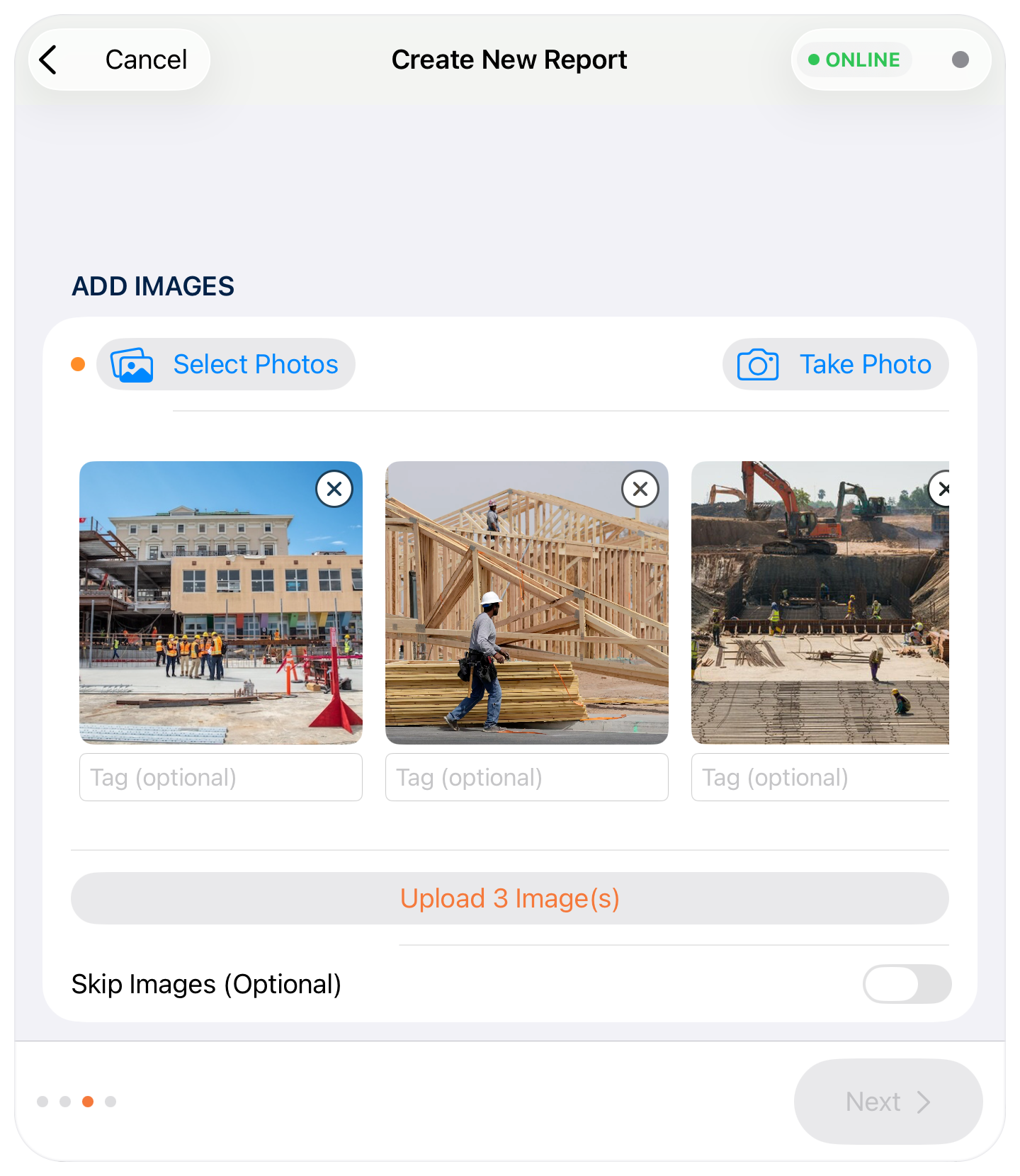 Photos attached with upload button