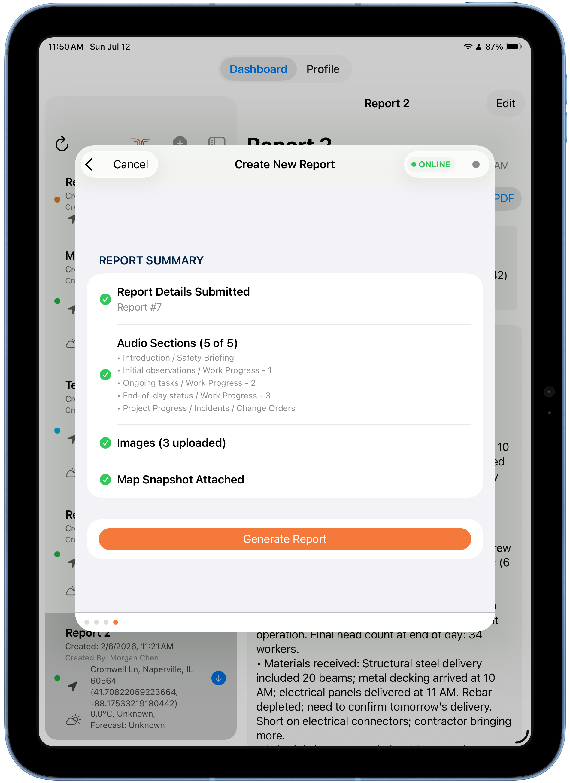 Report Summary checklist