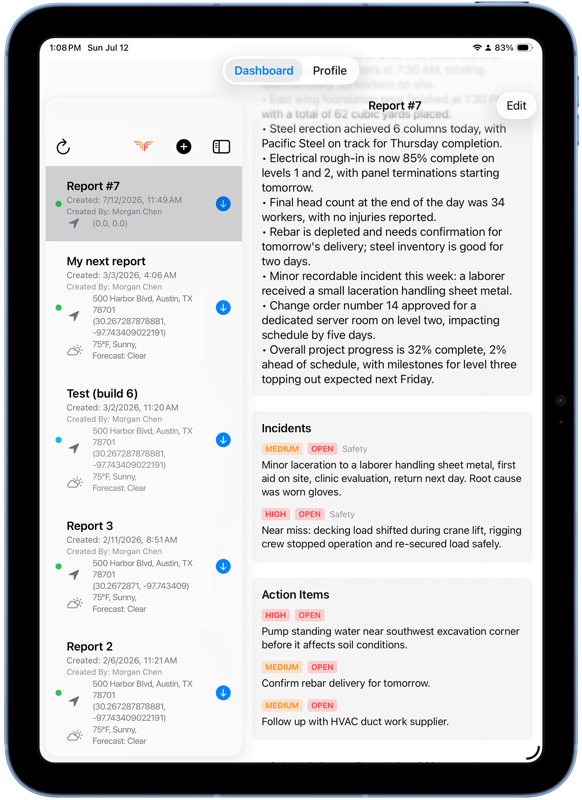 Generated report with Preview PDF